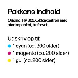 HP 305XL Farve (cyan, magenta, gul) 200 sider Blk 3YM63AE